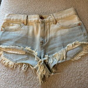Bullhead Light Blue Frayed Jean Shorts